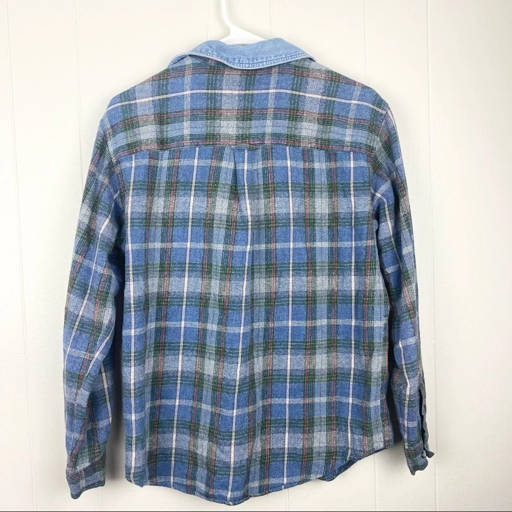 Vintage | Plaid Long Sleeve Top with Denim Collar - Picture 4 of 4